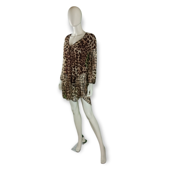 Jordan Taylor Cheetah Brown Sheer Long Sleeve Top XL - Picture 6 of 13